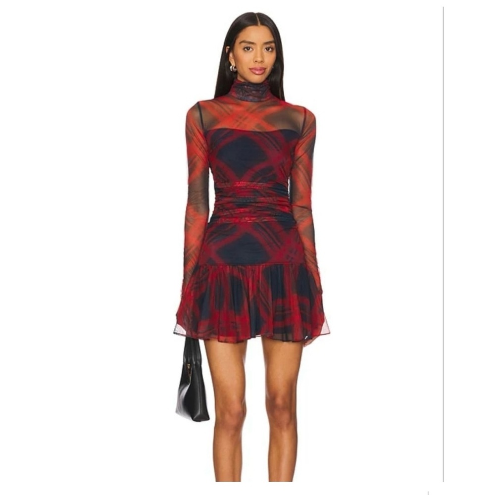 Amanda Uprichard Rumi Red and Black Long Sleeve Dress